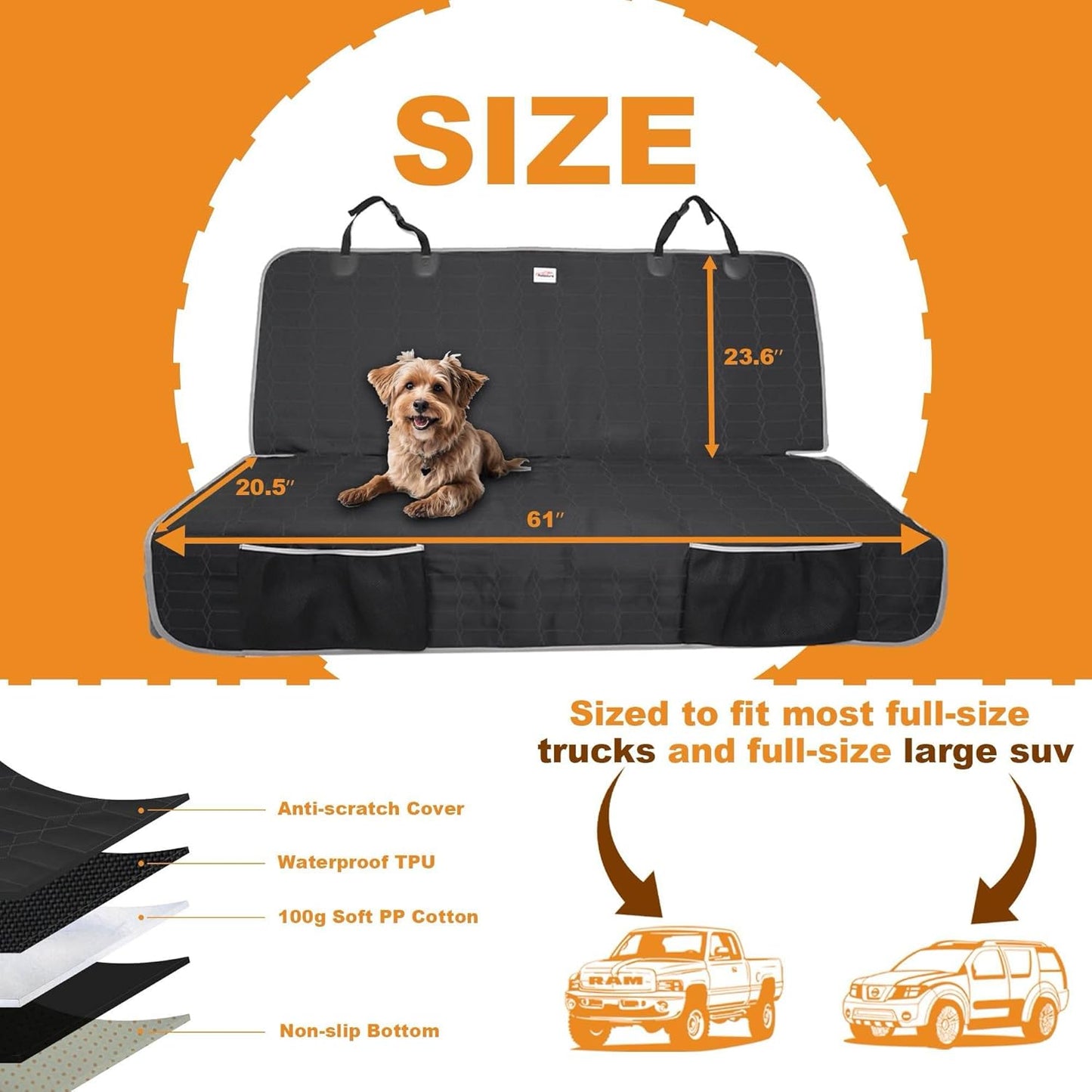 Dog Car Seat Cover for Back Seat,Washable Bench Seat Cover