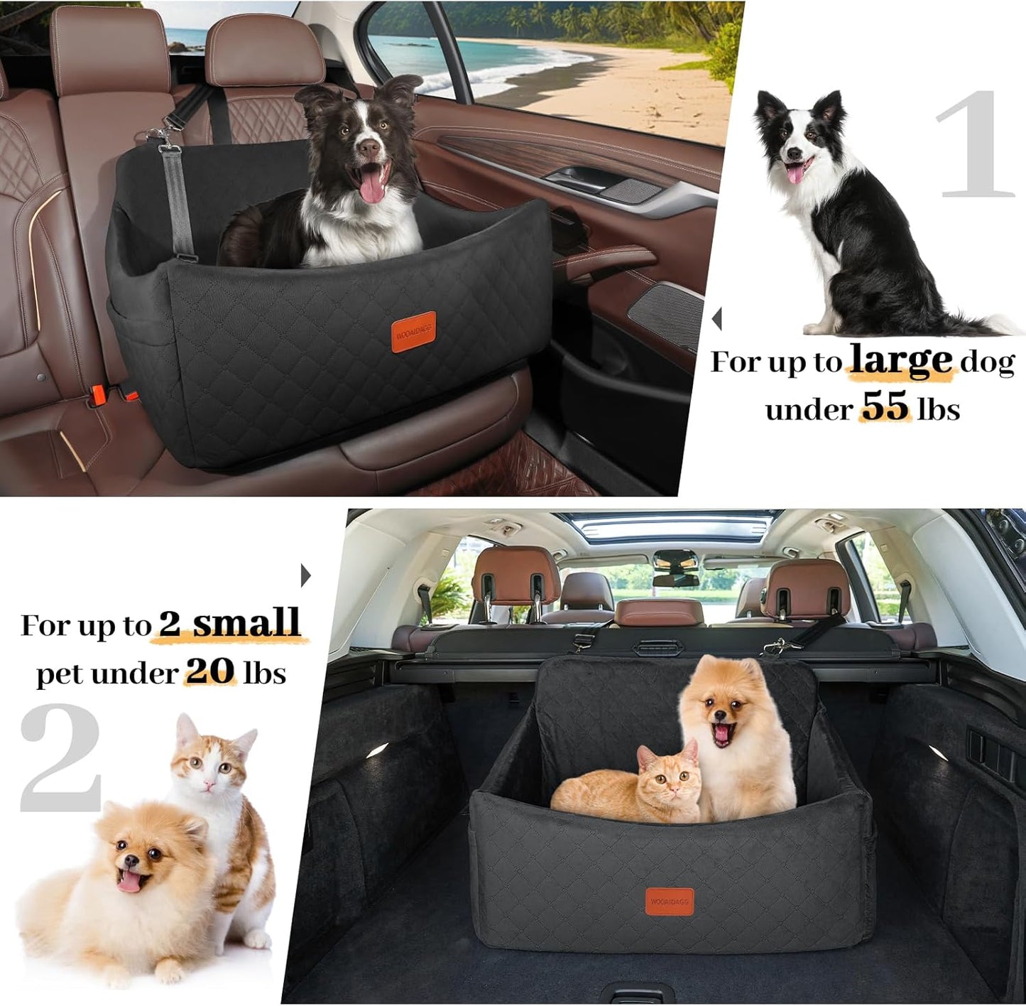 Dog Car Seat for Medium & Large Dogs Up to 55lbs, Memory