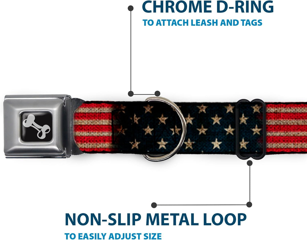 Dog Collar Seatbelt Buckle Vintage US Flag Stretch 16 to 23