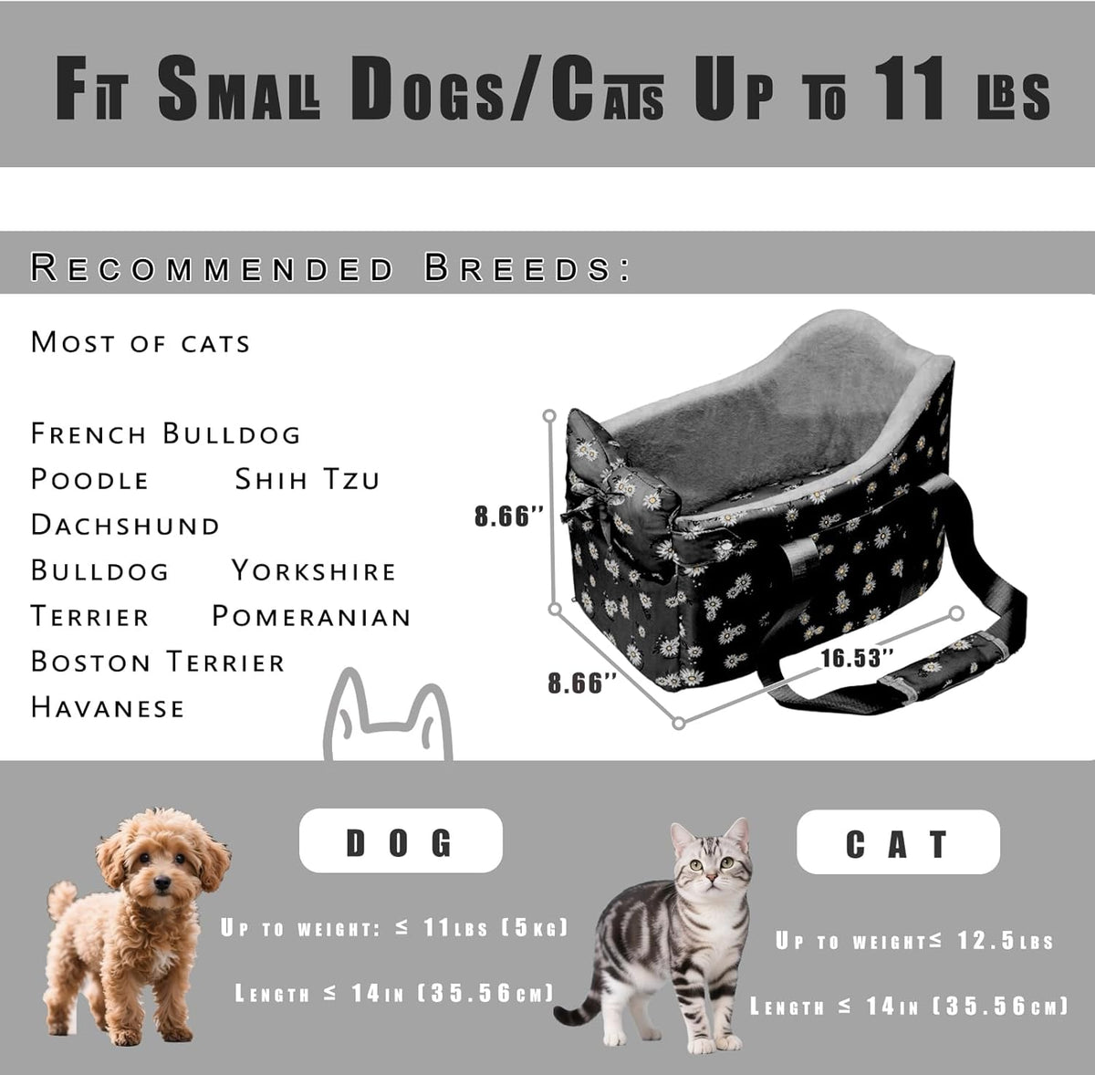 Center Console Dog Car Seat for Small Dogs Chihuahua or