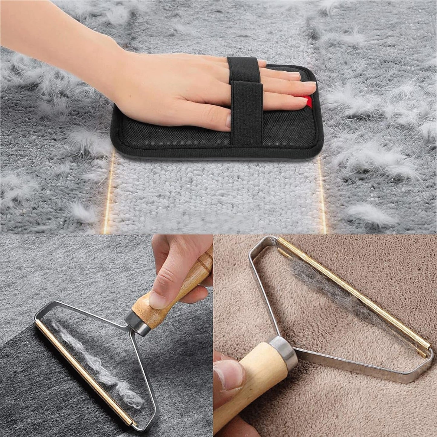 – 3 in 1 Pet Hair Removal Pro Life Carpet Rake with