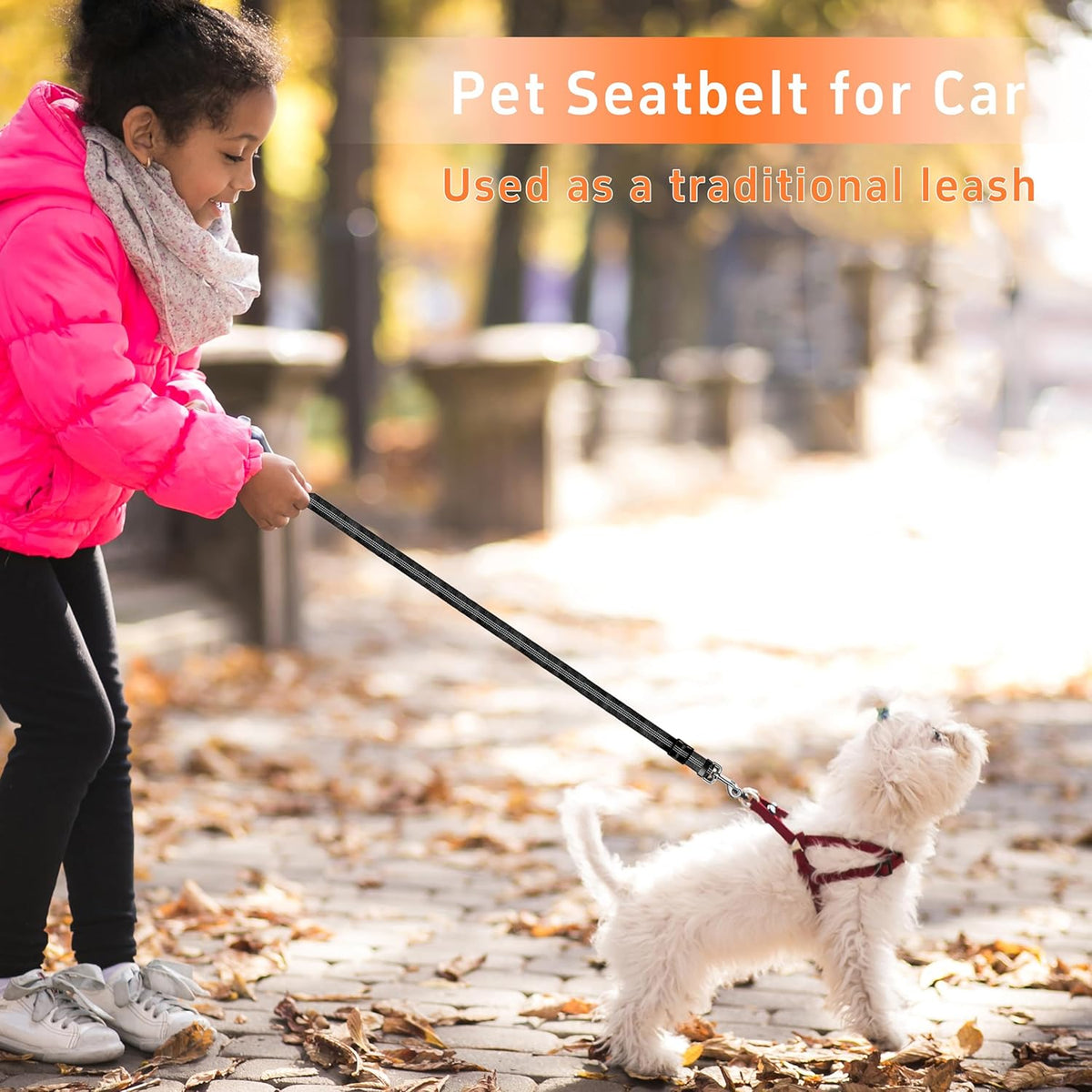 Dog Car Seat Belt Set - 3 Piece Retractable Harness