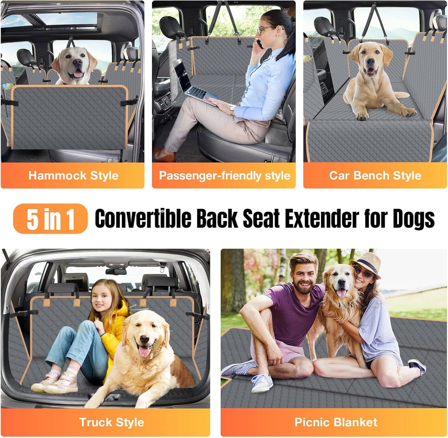 Dog Car Seat Cover for Back Seat, Gray, , Polyester, Car