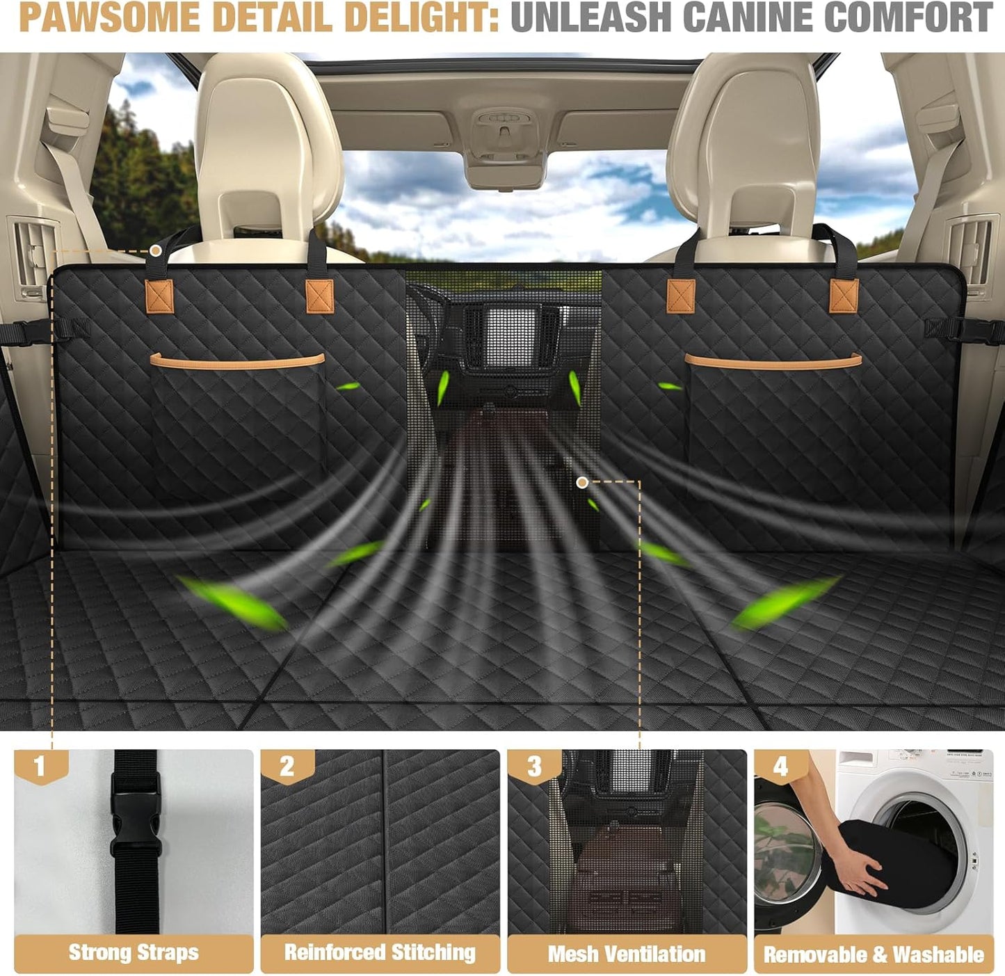 400LBS Hard Bottom Dog Car Hammock - Waterproof Dog Seat