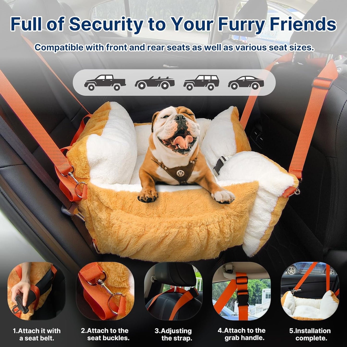 Fuzzy Dog Bed Car Seat, Easy to Carry Small Dog Car Seat