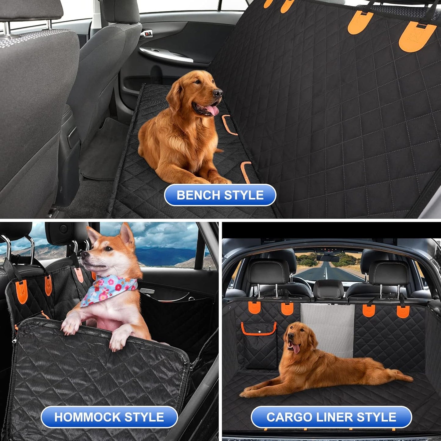 Dog Car Seat Cover for Back Seat 600D Scratchproof Nonslip