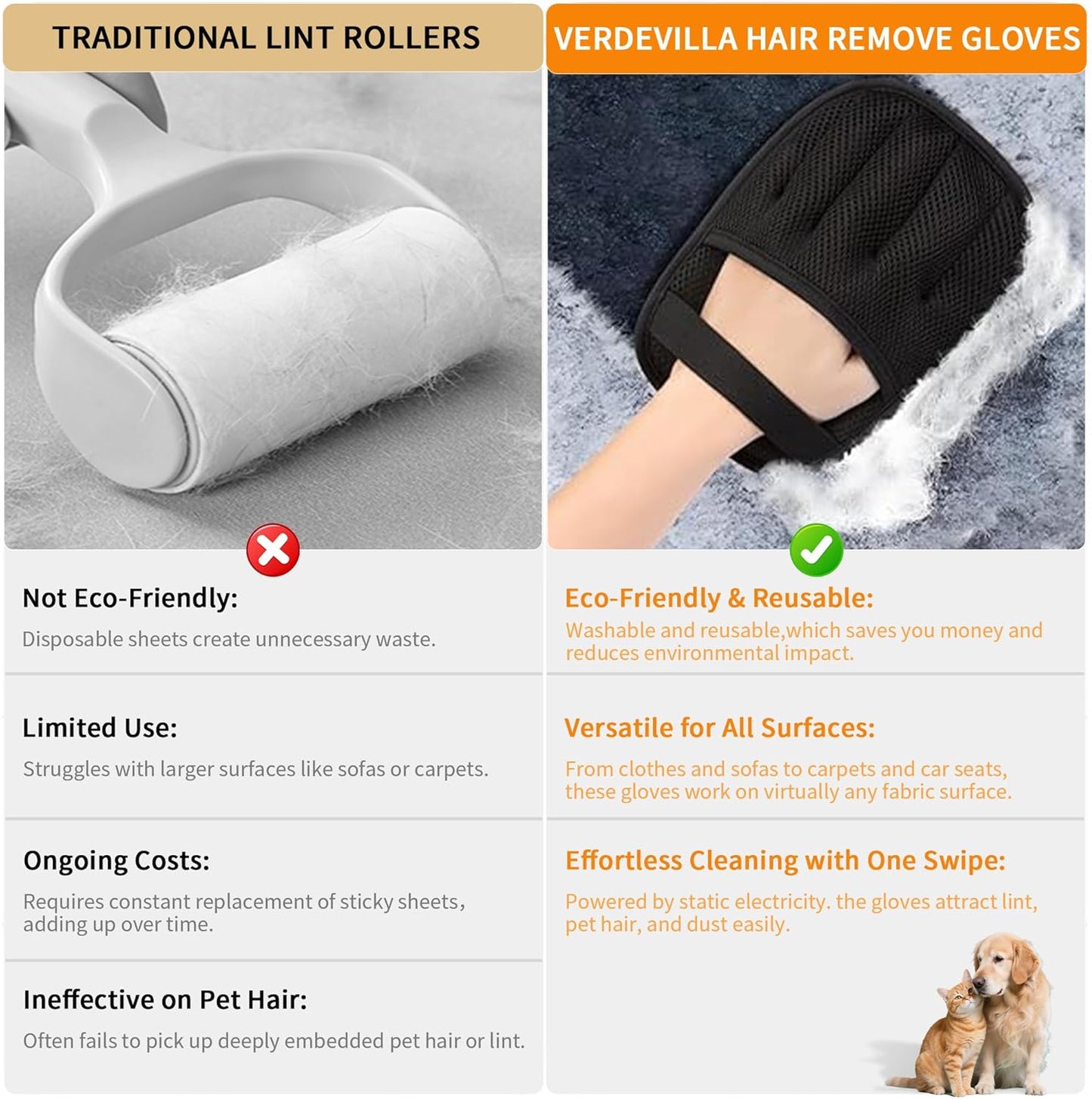 3/4PCS Pet Hair Removal Glove for Cats & Dogs,Upgraded