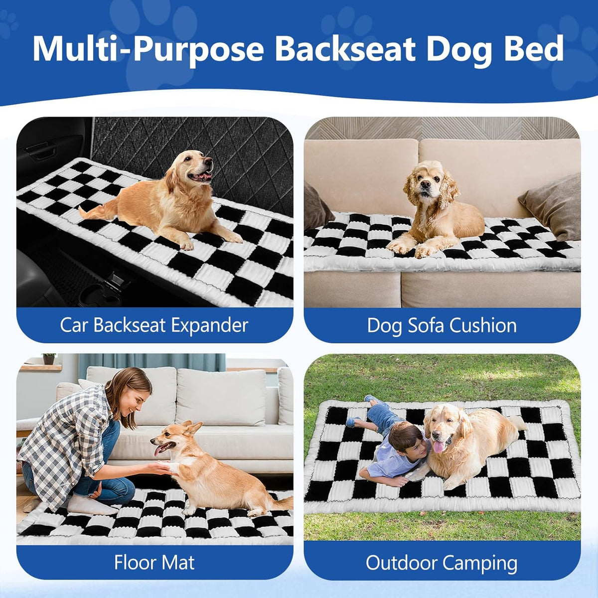 Thickened Dog Bed for Car Back Seat, Upgraded Bottom Non-Slip, Fits Hard Bottom car seat Cover for Dogs, Premium Mixed Color, Dog Car Seat Cover(White-Black)
