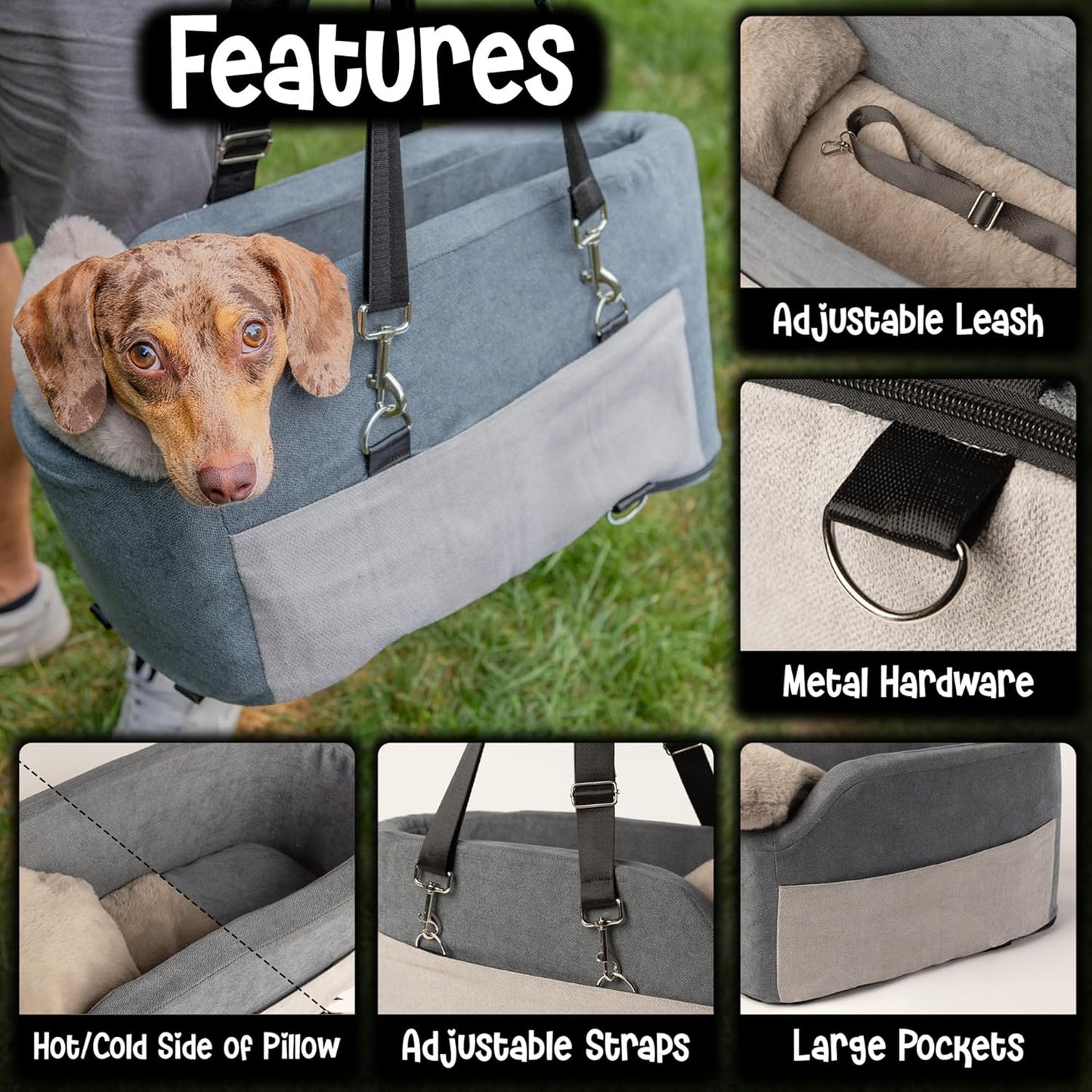 Center Console Dog Car Seat | 11 lbs MAX | Safety Straps &