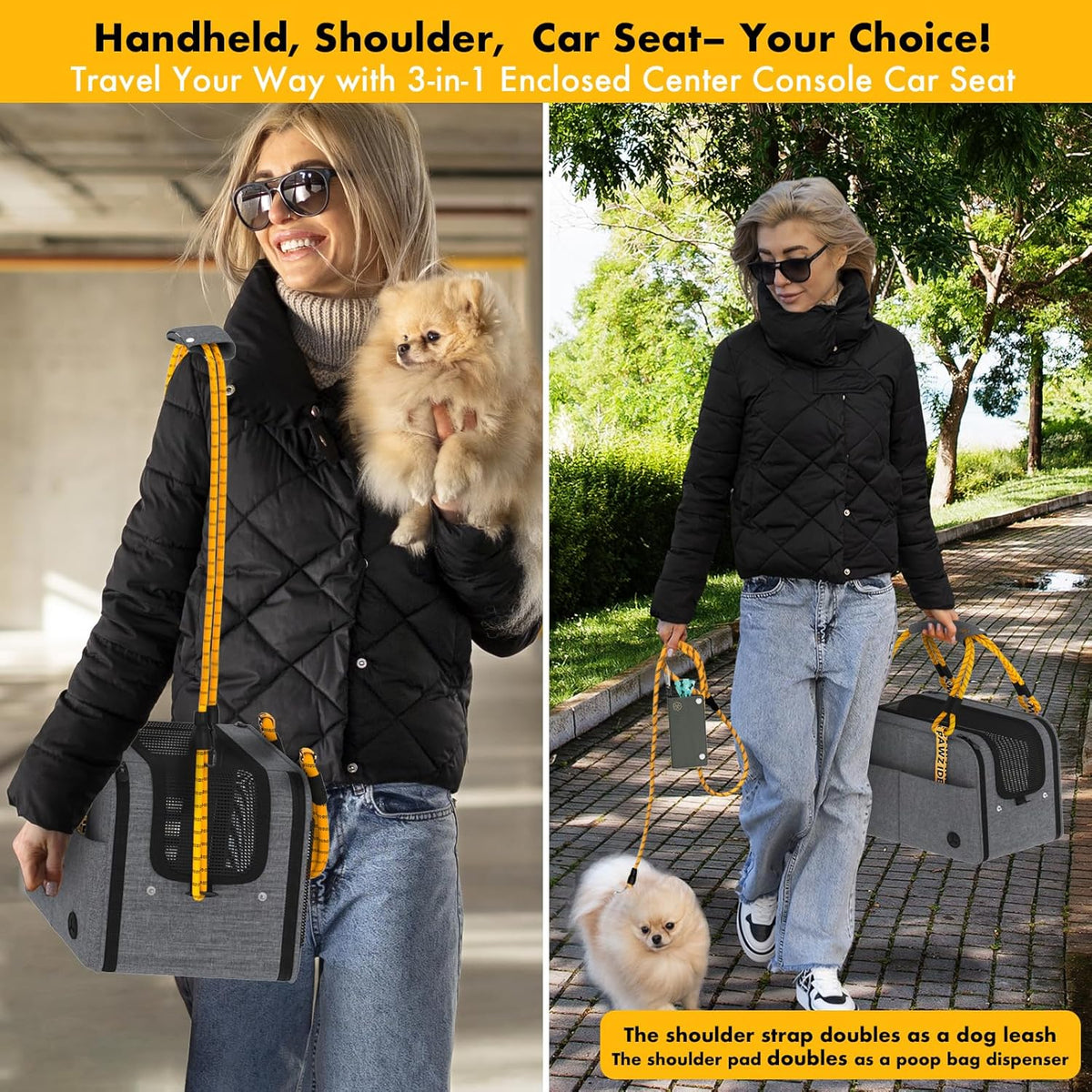 Center Console Dog Car Seat, Enclosed Small Dog Armrest