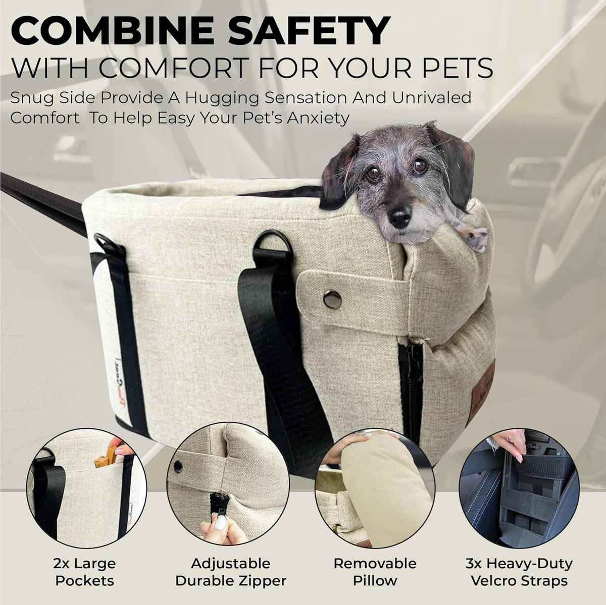 Center Console Dog Car Seat for Small Dogs and Puppies