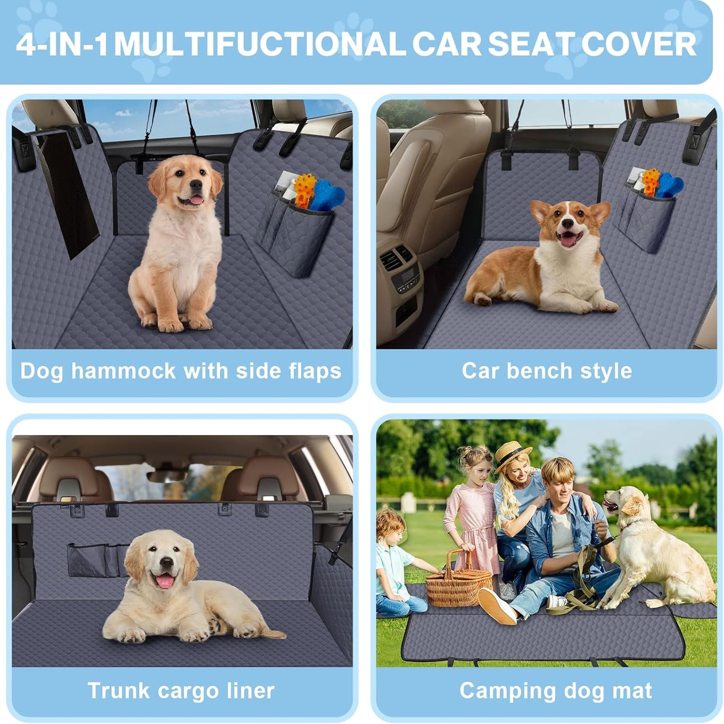 Dog Car Seat Cover for Back Seat, Waterproof Protector with