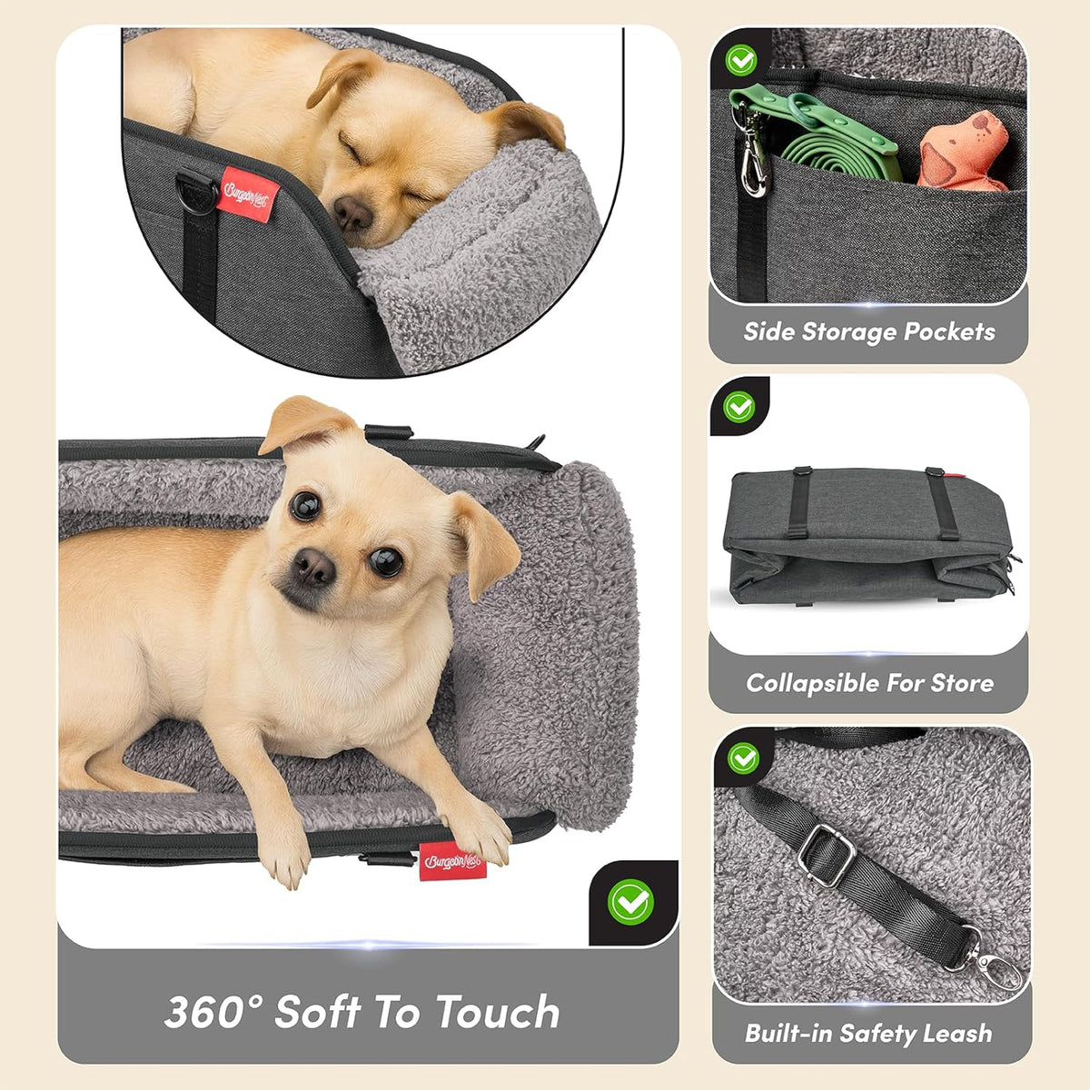 Center Console Small Dog Car Seat - Portable Pet Cat Puppy