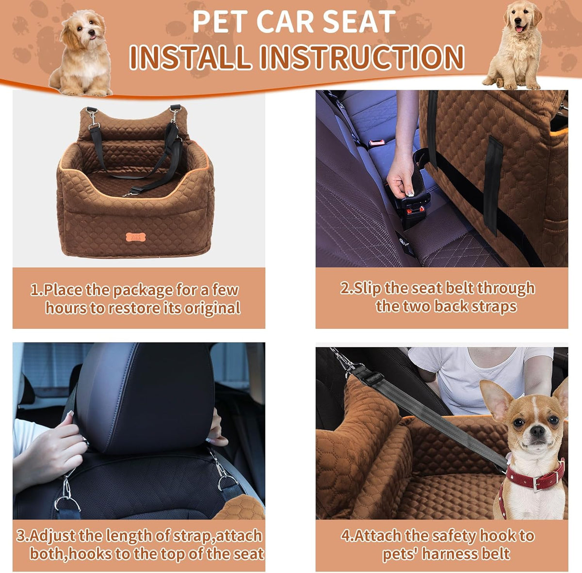 Dog Car Seat - Memory Foam Dog Booster Seat for Small Dogs