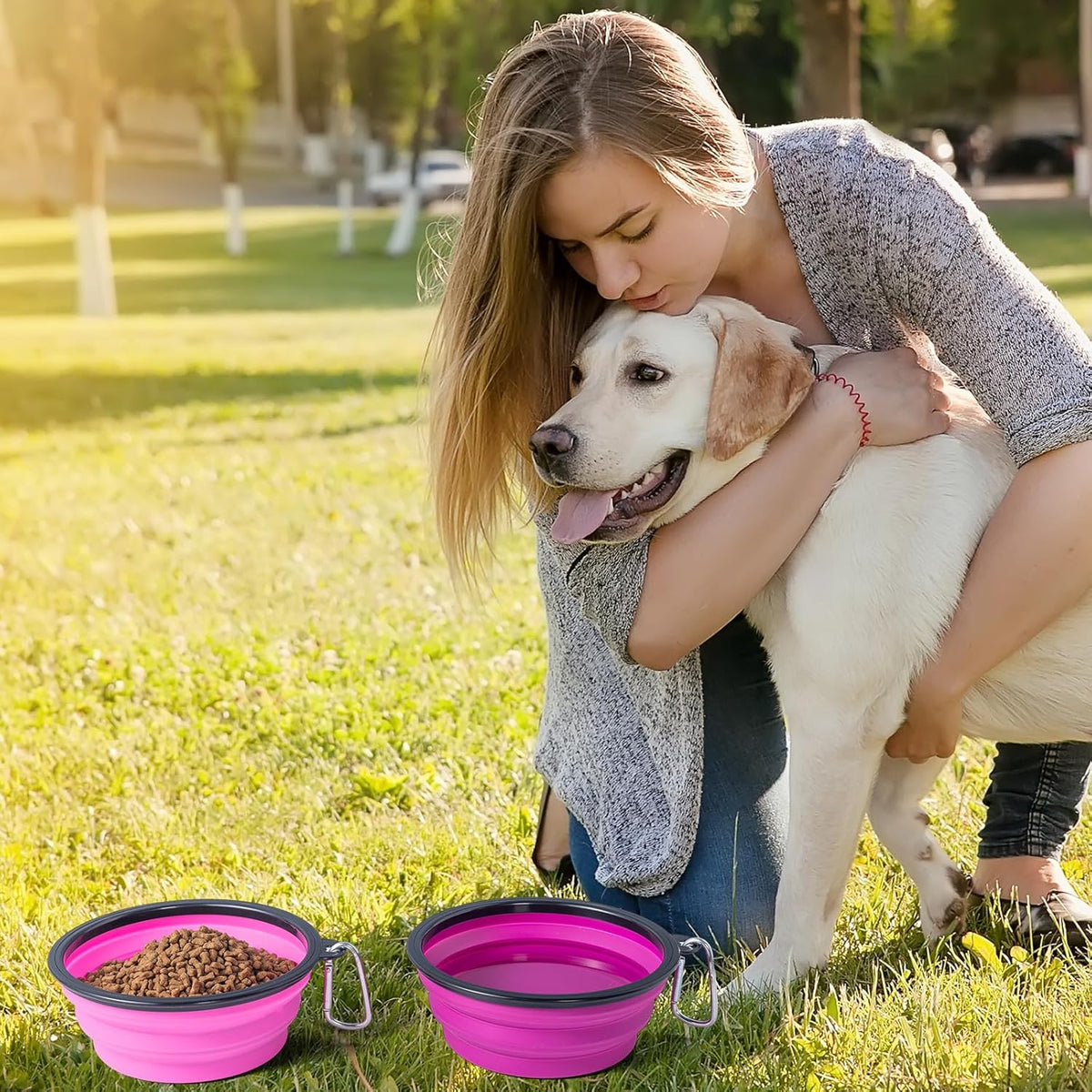 Dog Bowls Pet Collapsible Bowl with Cover Lids,2 Pack Dog