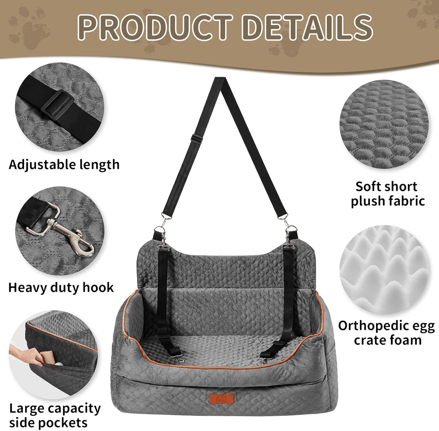 Dog Car Seat for Large/Medium Dogs - Memory Foam Dog