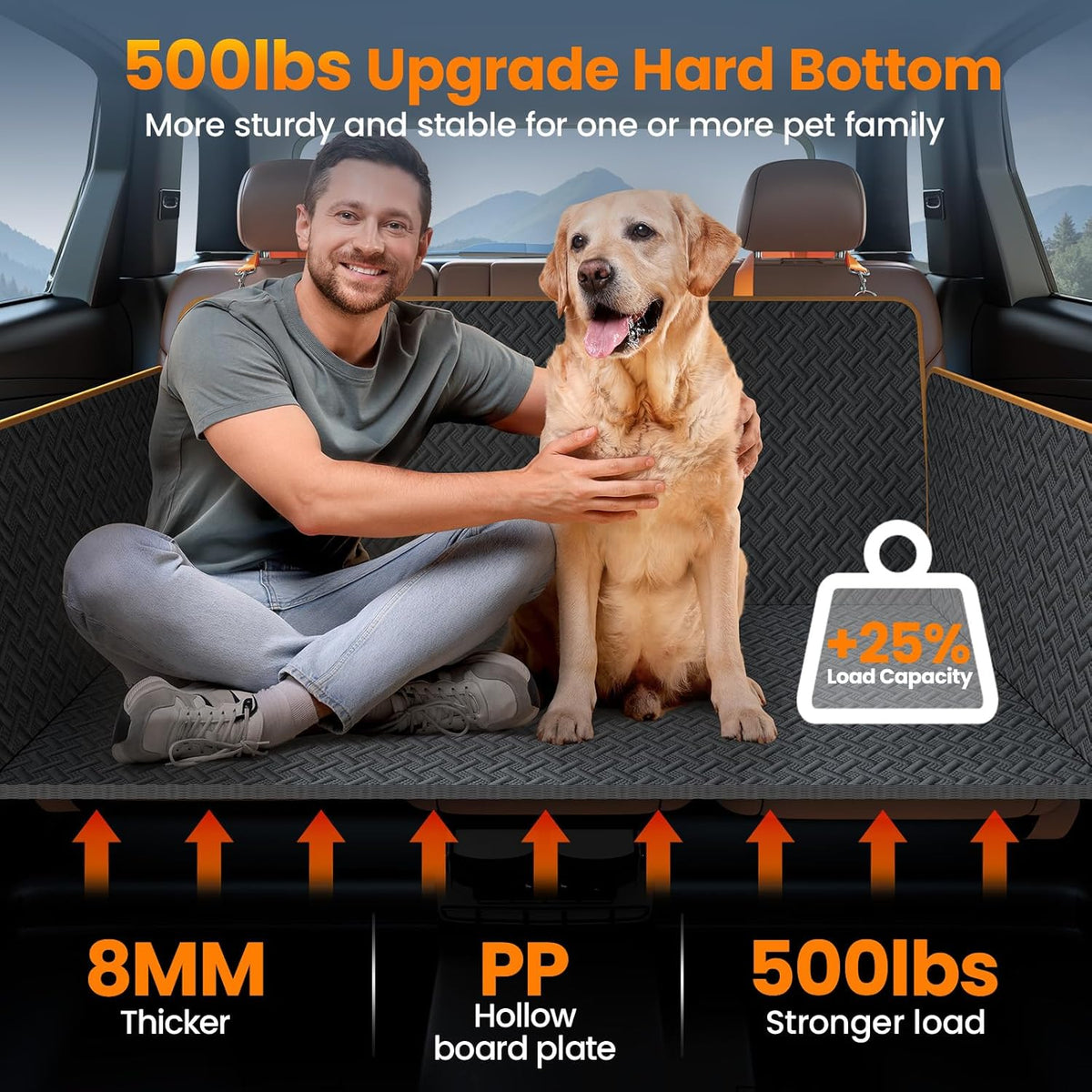 Back Seat Dog Cover for Car 52X22in, Hard Bottom Dog Car