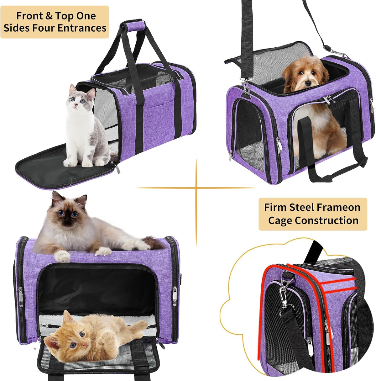 Soft-Sided Cat/Dog/Pet Carrier, Collapsible Pets Travel