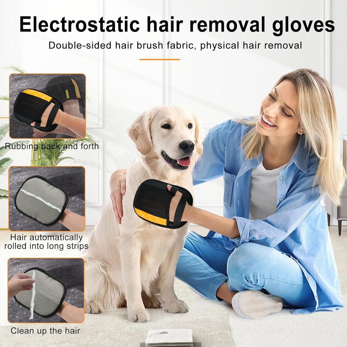 4 Pack Electrostatic Pet Hair Removal Gloves,Upgrade Magic Brush Pet Hair Remover Tool, Washable Reusable Cats and Dogs Grooming Gloves for Laundry, Couch, Car Seat, Furniture
