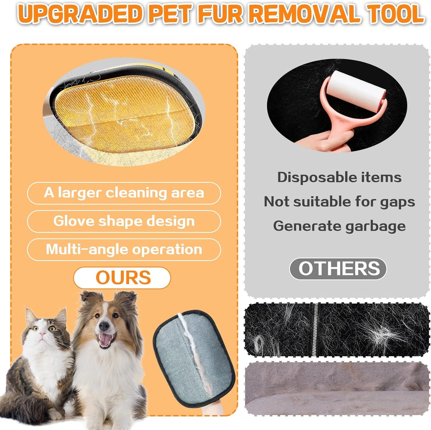 Pet Hair Removal Glove for Cats & Dogs, Double-Sided