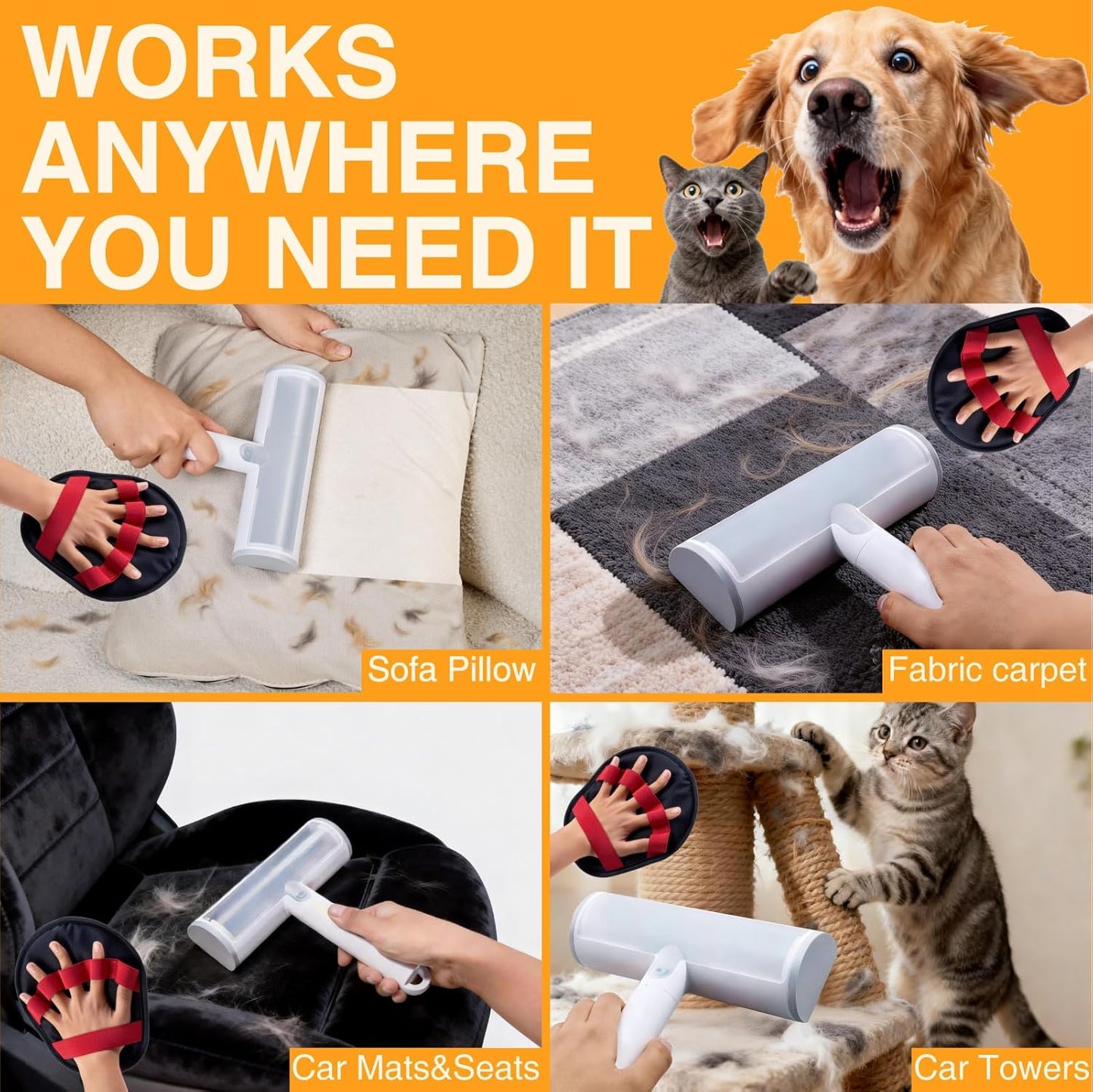 2 in 1 Pet Hair Removal Set, Reusable Dog Hair Remover &