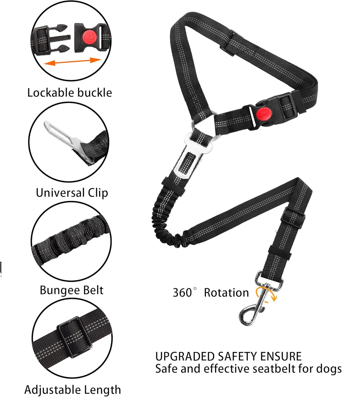 YAOHDAO Dog Seat Belt Harness for Car, Restraint Adjustable