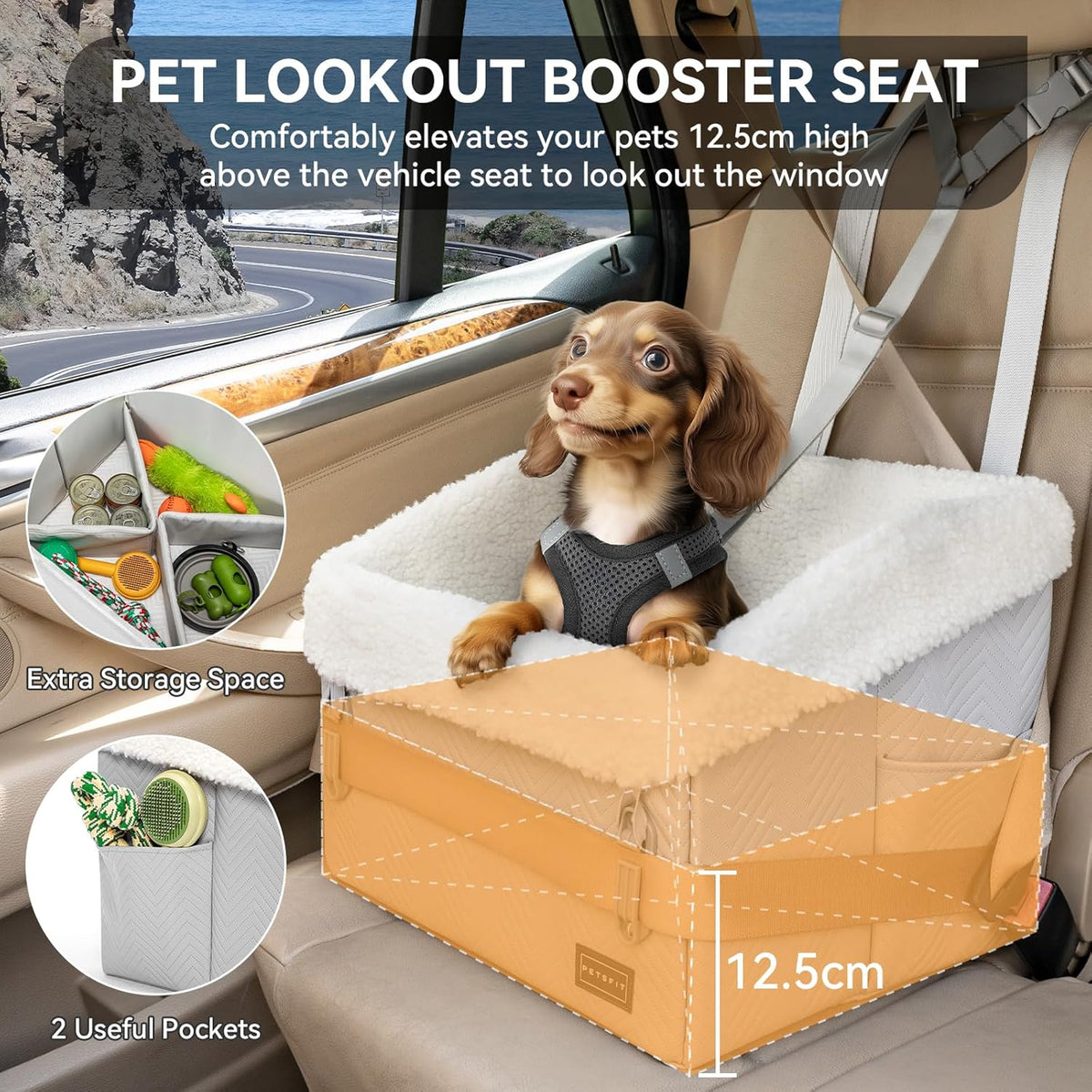 Small Dog Car Seat, Waterproof PU Leather Dog Booster Car