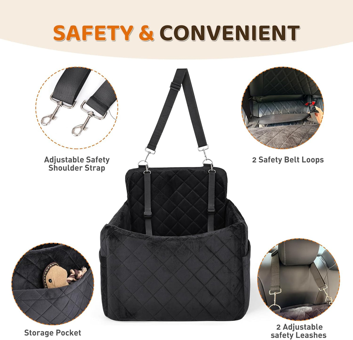 Dog Car Seat for S/M Dogs, Memory Foam Dog Booster Car Seat