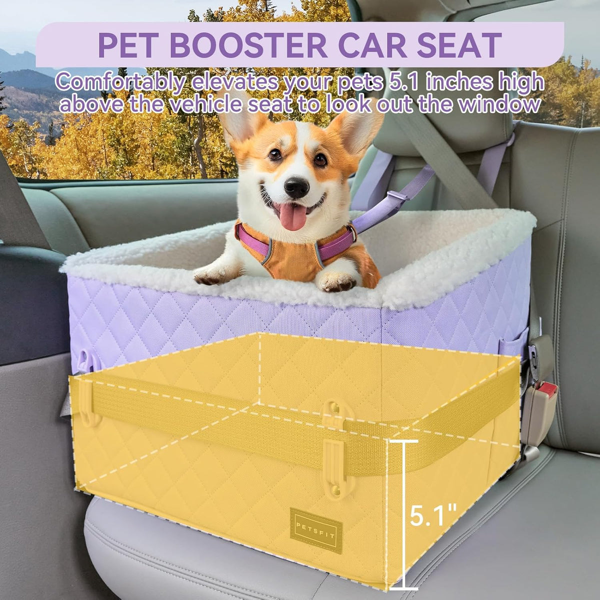 Dog Booster Car Seat, Soft Foam Cat Car Seat with Patented