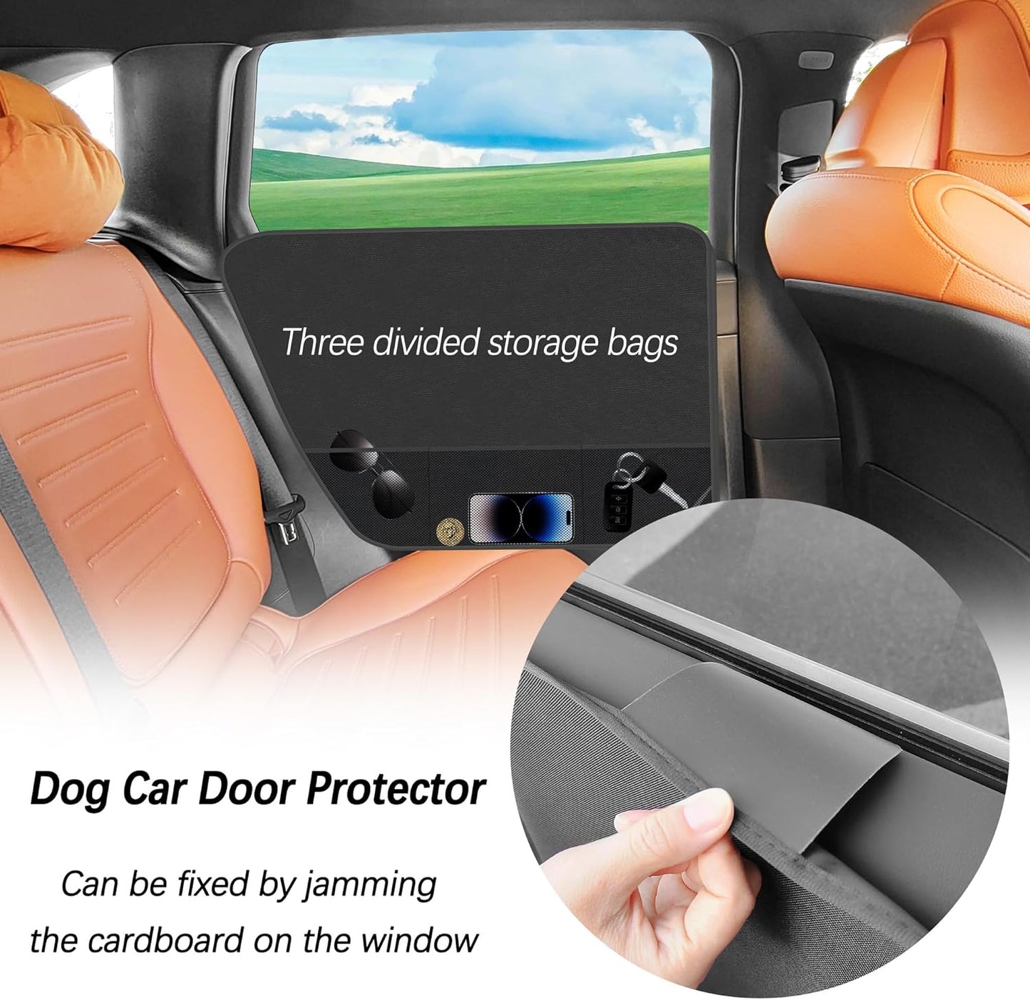 2PCS Car Door Protector for Dogs with Net Storage