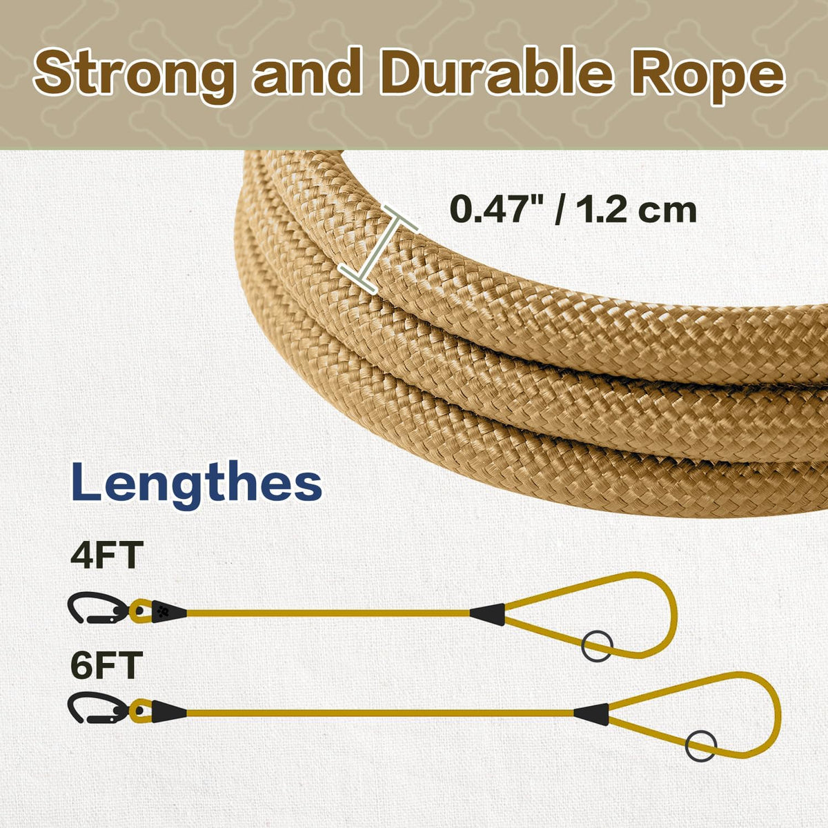 PawsPassion Rope Dog Leash 4 FT, 2-in-1 Heavy Duty Dog