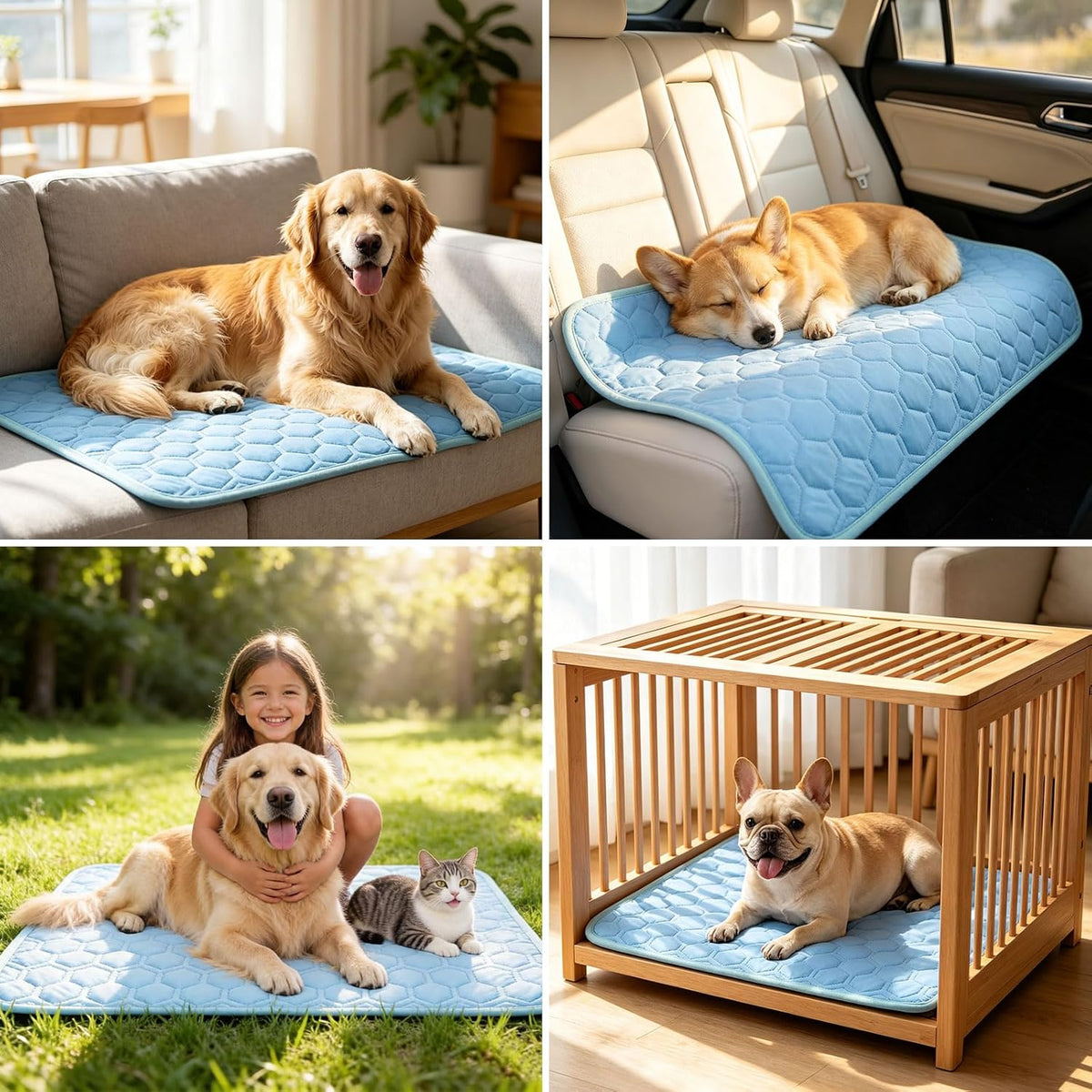 SISROL Cooling Mat for Dogs & Cats, Q-Max>0.5 Arc-Chill Fabric Washable Non-Slip Pet Cooling Pad, Thickened Portable Cooling Bed for Indoor & Outdoor, Small Medium Large Pets