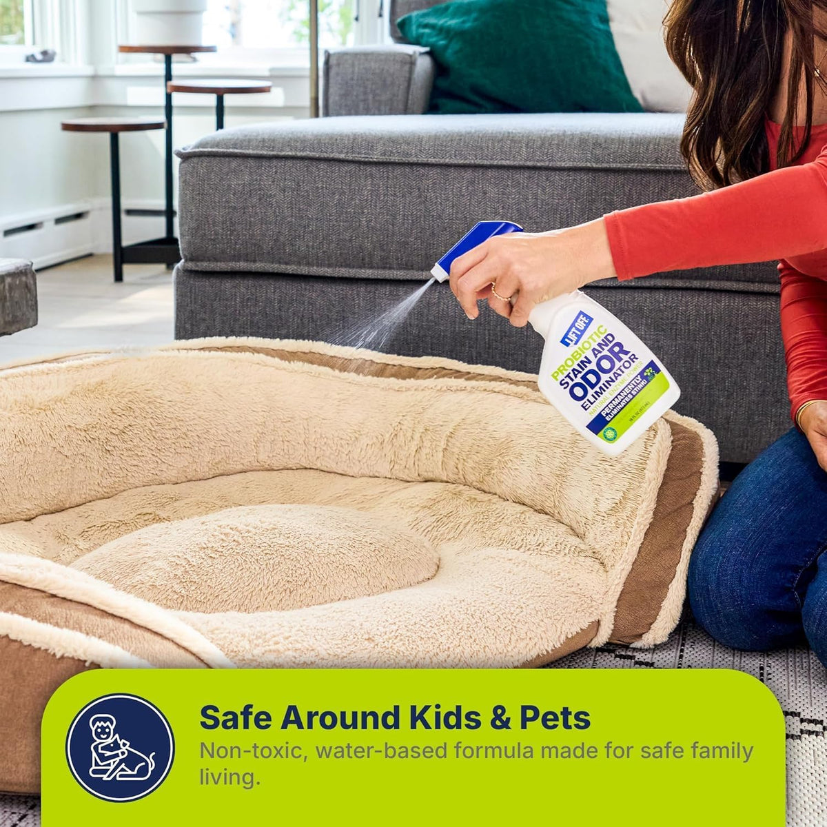 Lift Off 45006 Probiotic Stain and Odor Eliminator Spray – Powerful Natural Enzyme Carpet Cleaner and Pet Odor Eliminator for Urine, Upholstery, and Hard Floors, Safe Around Kids and Pets – 16 Fl Oz