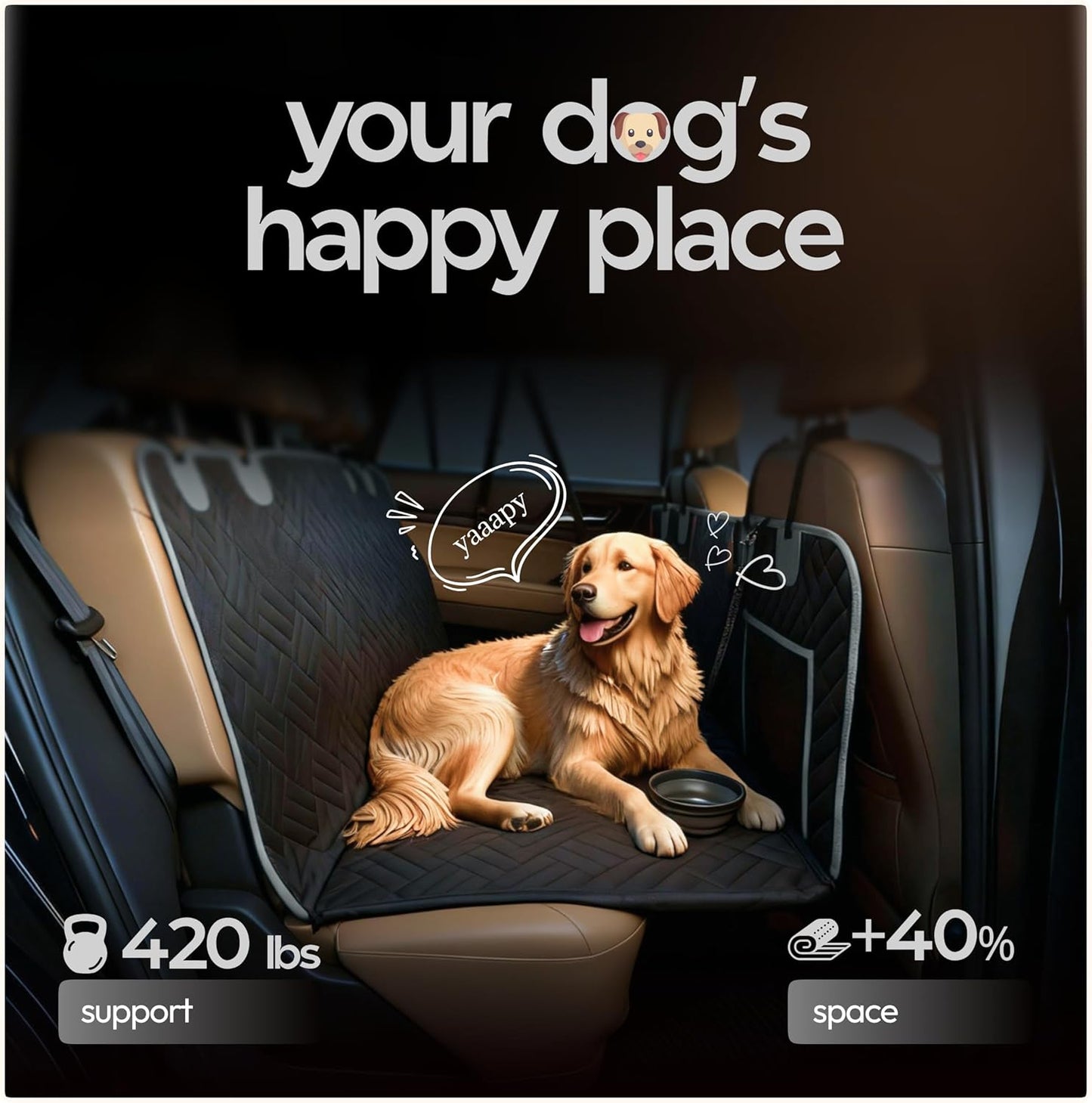 Dog Seat Cover for Back Seat Hard Bottom, XL Backseat