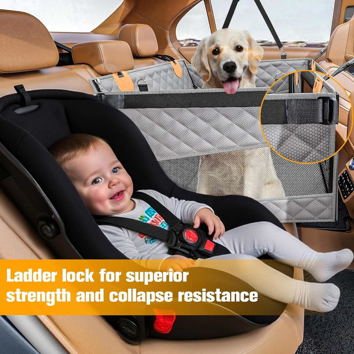 Large Dog Car Seat, Back Seat Extender for Dogs with 3 Mesh