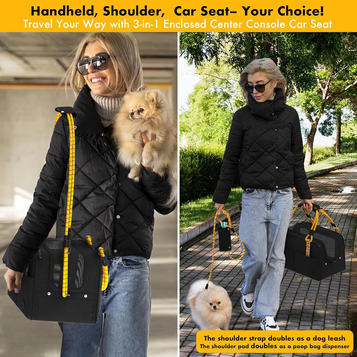 Center Console Dog Car Seat, Enclosed Small Dog Armrest