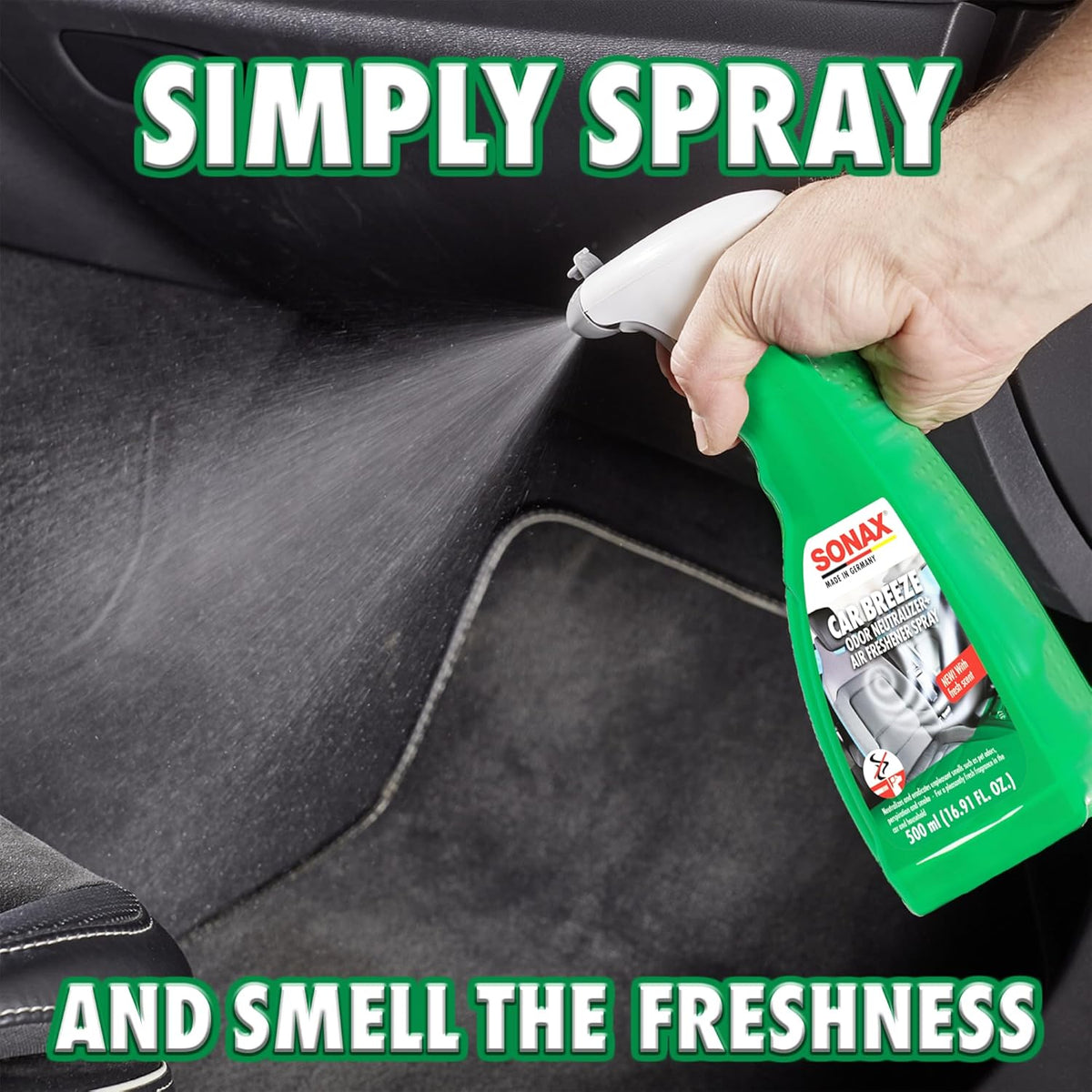SONAX Car Breeze | Odor Neutralizer for Car Interior | Eliminates Nicotine, Animal & Other Unpleasant Odors | Safe, Organic-Based Formula | Long-Lasting, Pleasant Fragrance | 292241 | 500ml