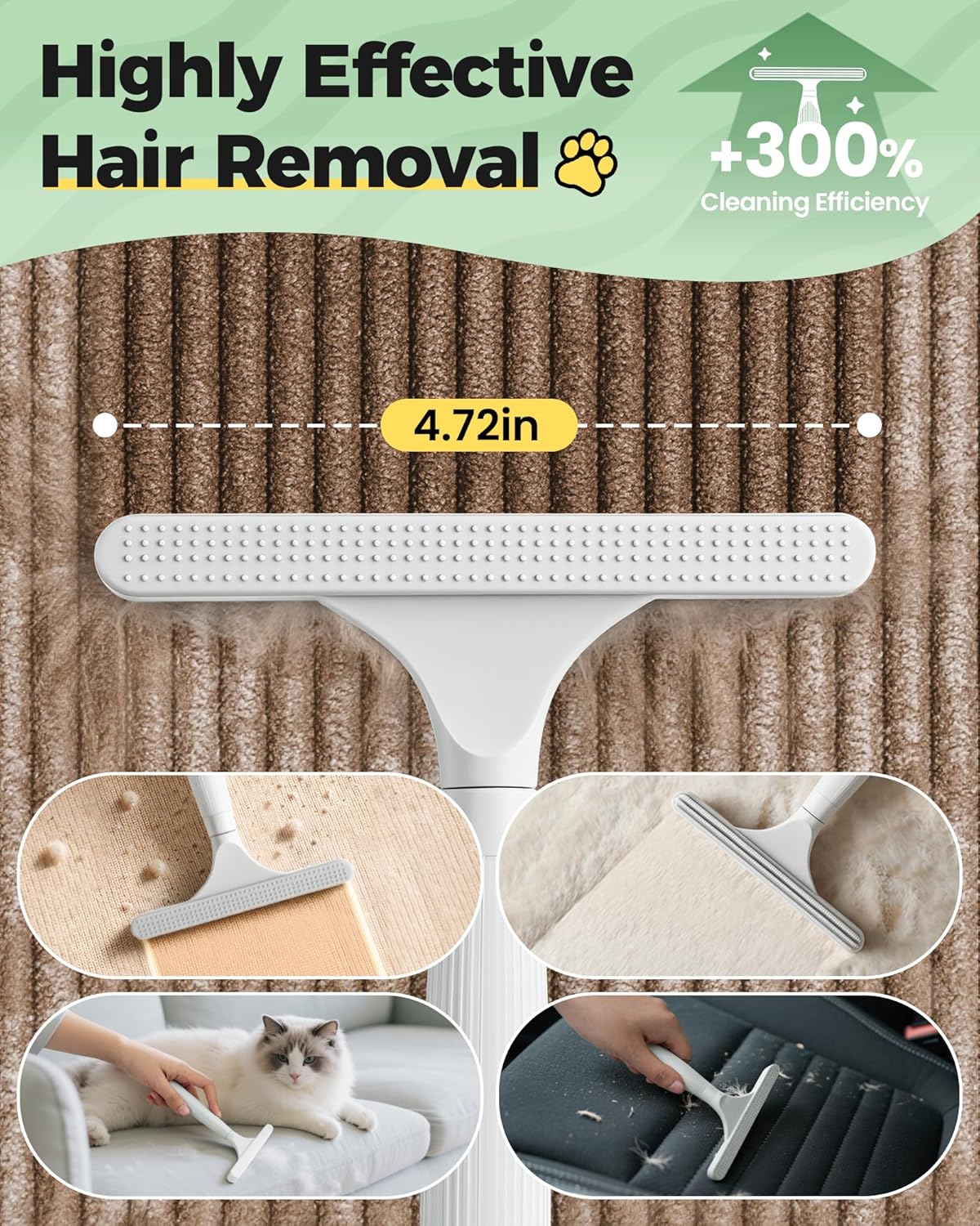 Carpet Rake for Pet Hair Removal Tool - 4 in 1 Pet Hair