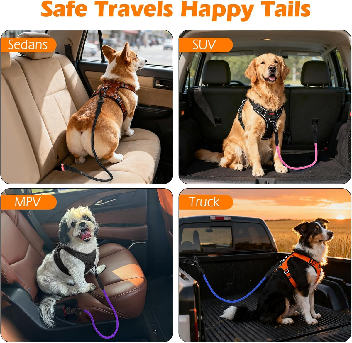 Dog Seat Belt for Car, Durable Rope Dog Car Harness