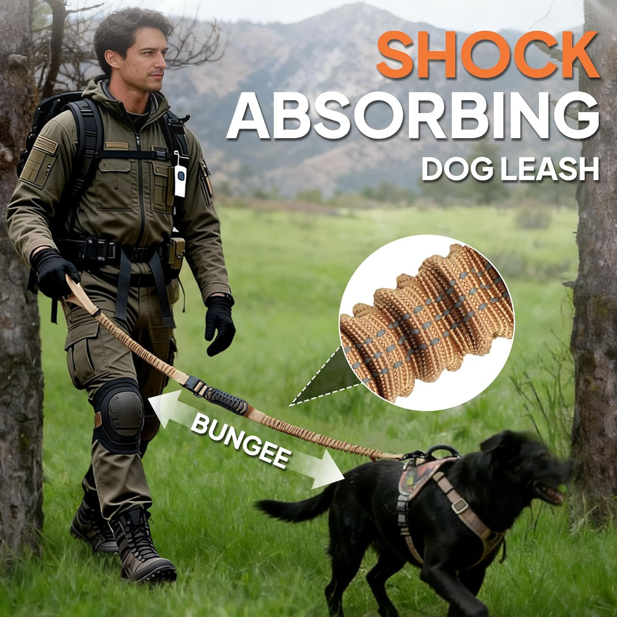 Tactical Dog Leash for Large Dogs, 5-7FT Shock Absorbing