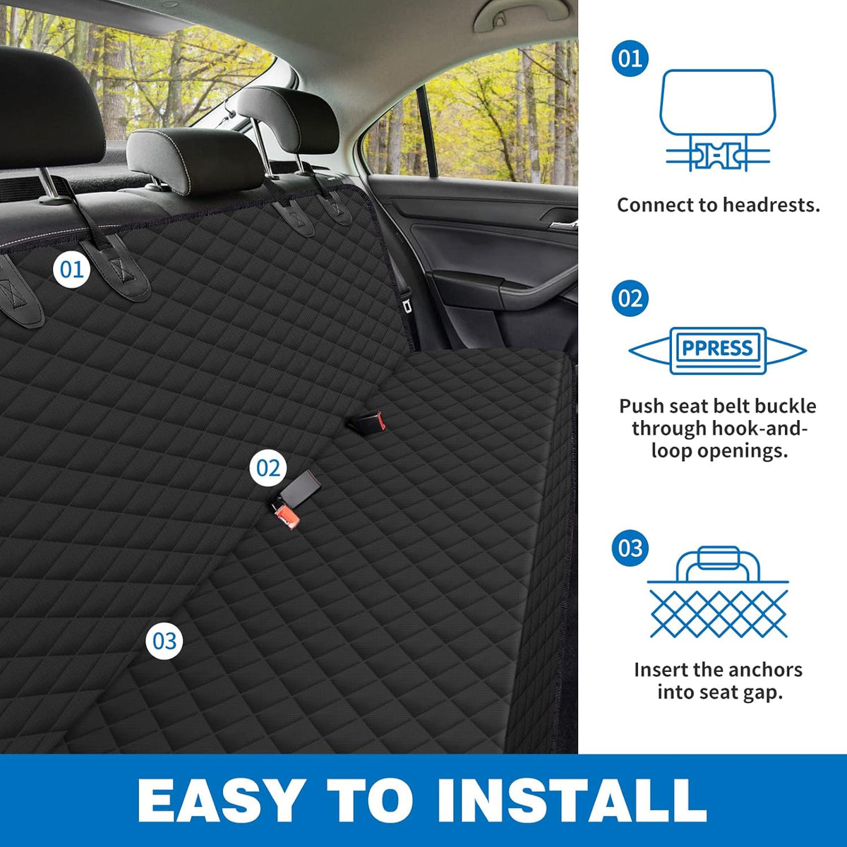 (54" W x 56" L, Black Scratch Prevention Dog Car Seat Cover