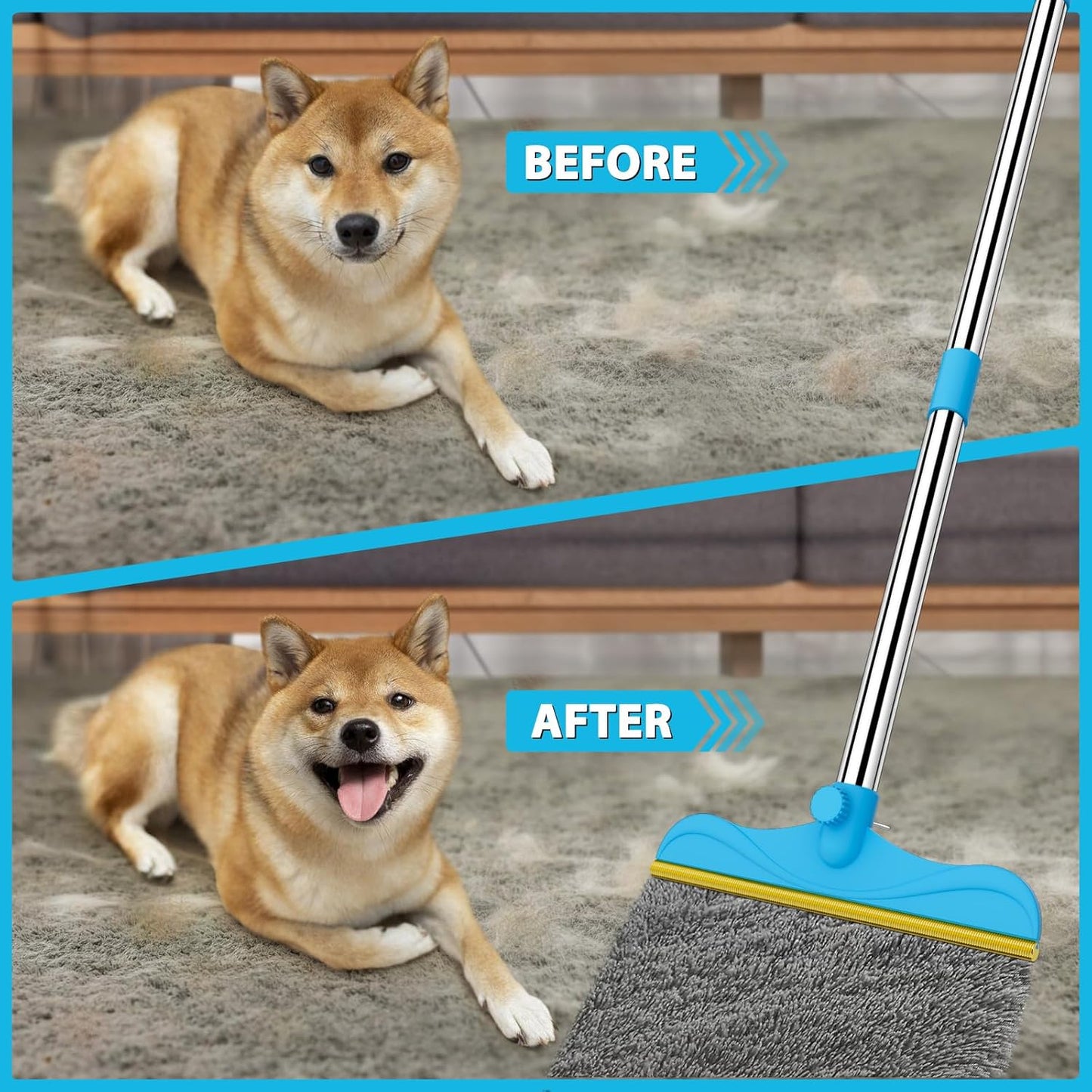 3 in 1 Carpet Rake Kit for Pet Hair Removal Tool - 45”