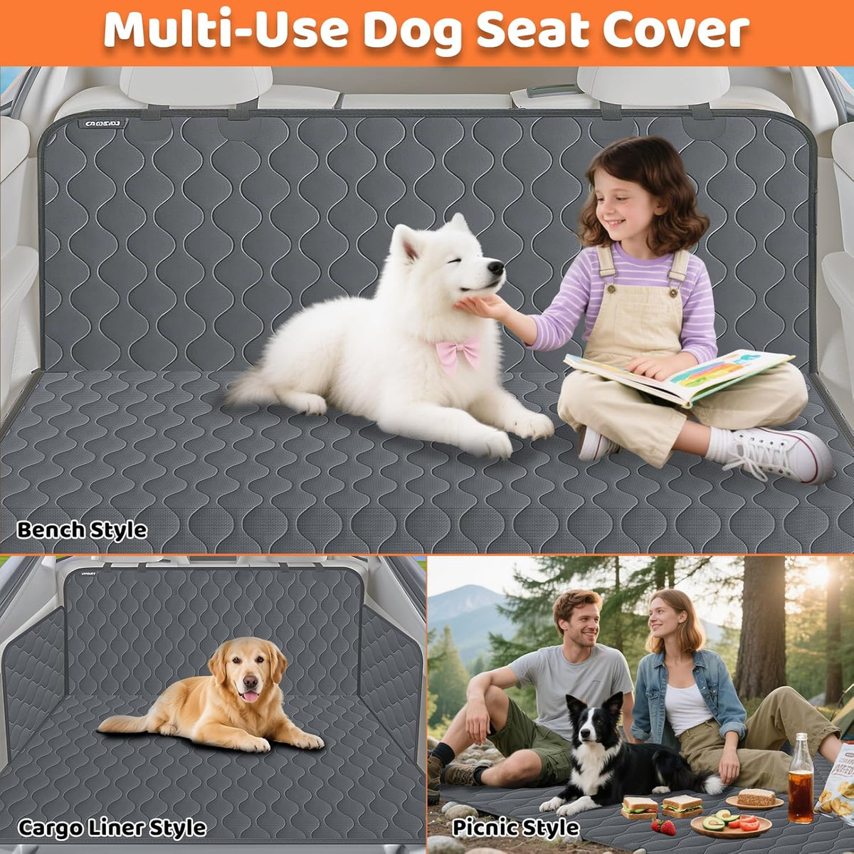 Dog Car Seat Cover for Back Seat - Waterproof Car Seat