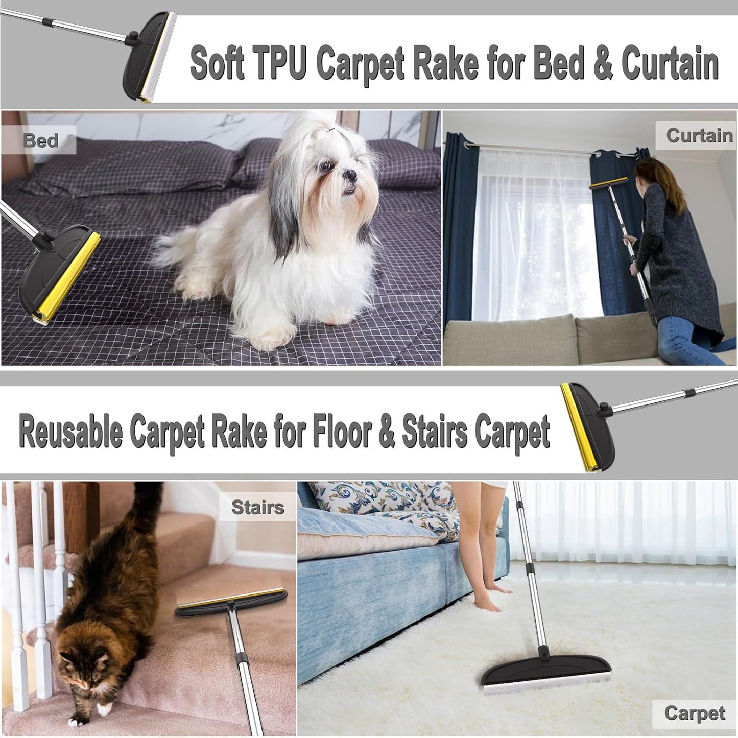 Carpet Rake for Dog Hair Remover: 2 in 1 Reusable Pet Hair