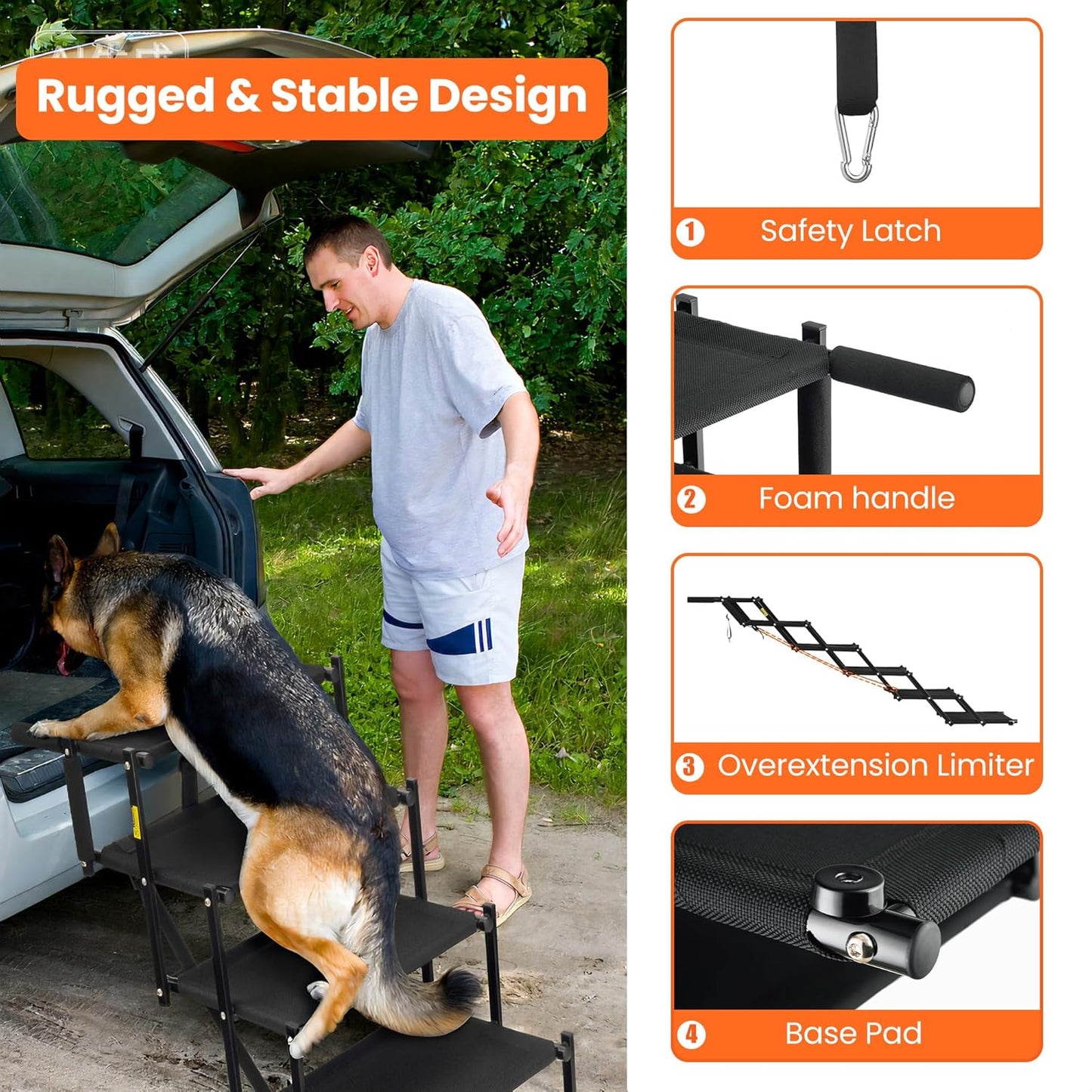 Dog Stairs for Large Dogs, Heavy Duty Foldable Dog Steps