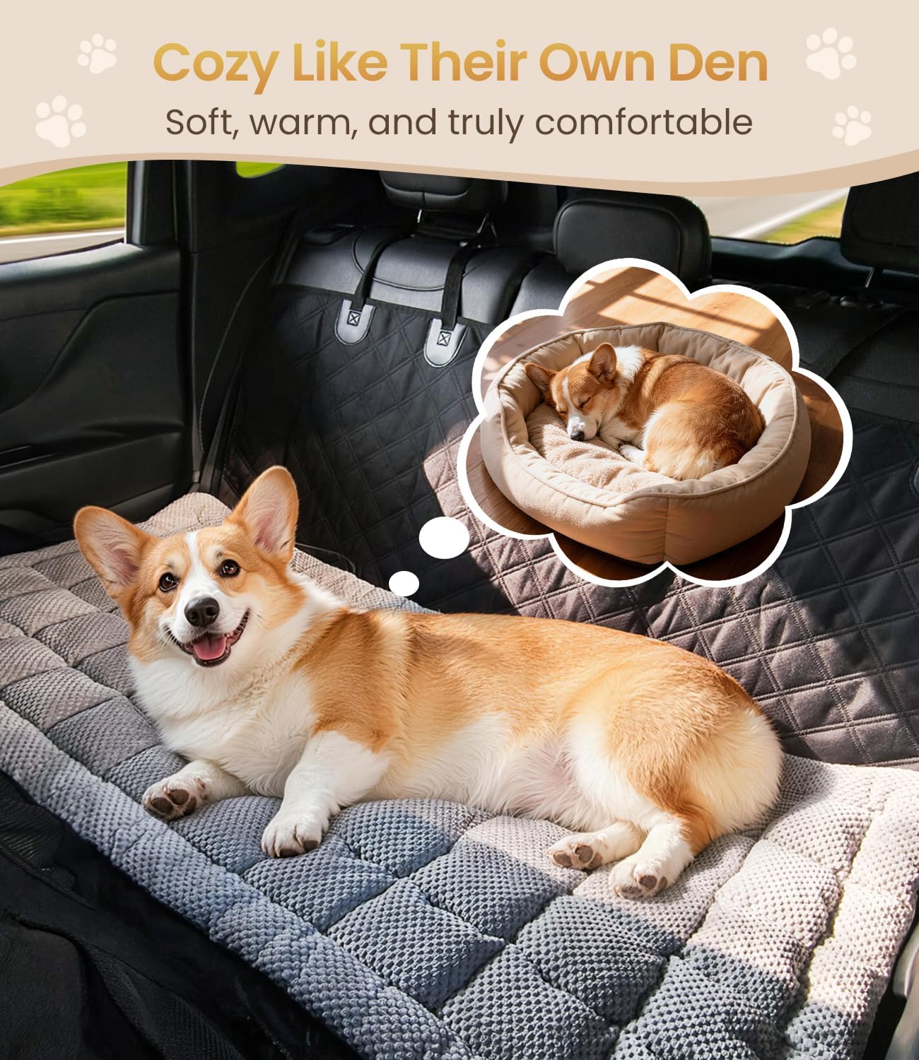 Thick Supportive Dog Car Bed for Car Backseat, Soft