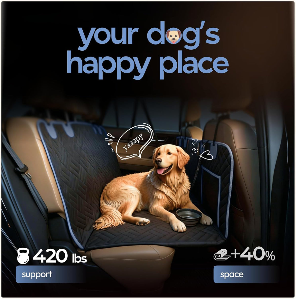 Dog Seat Cover for Back Seat Hard Bottom, XL Backseat