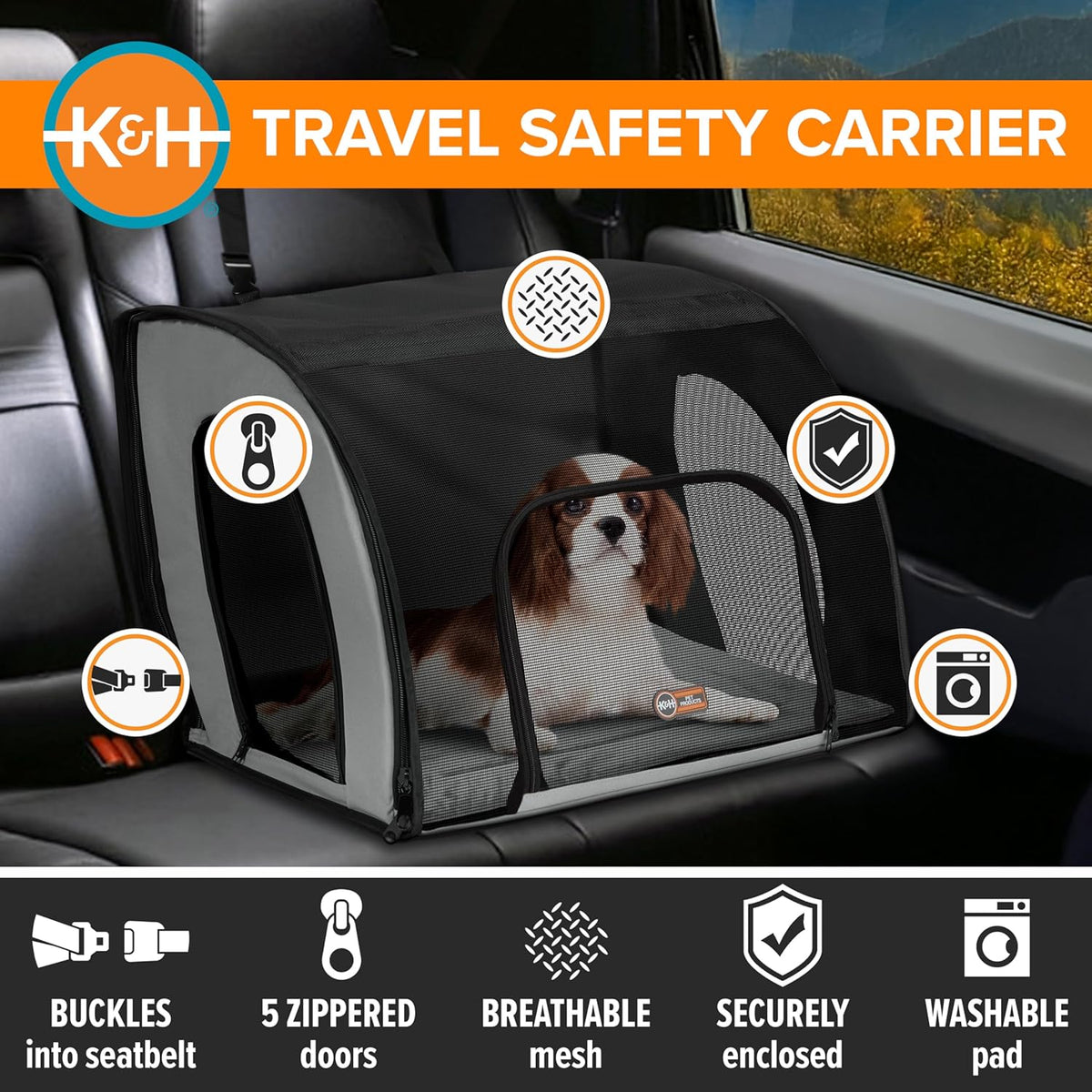 Enclosed Dog Car Seat, Travel Safety Carrier , Dog Travel