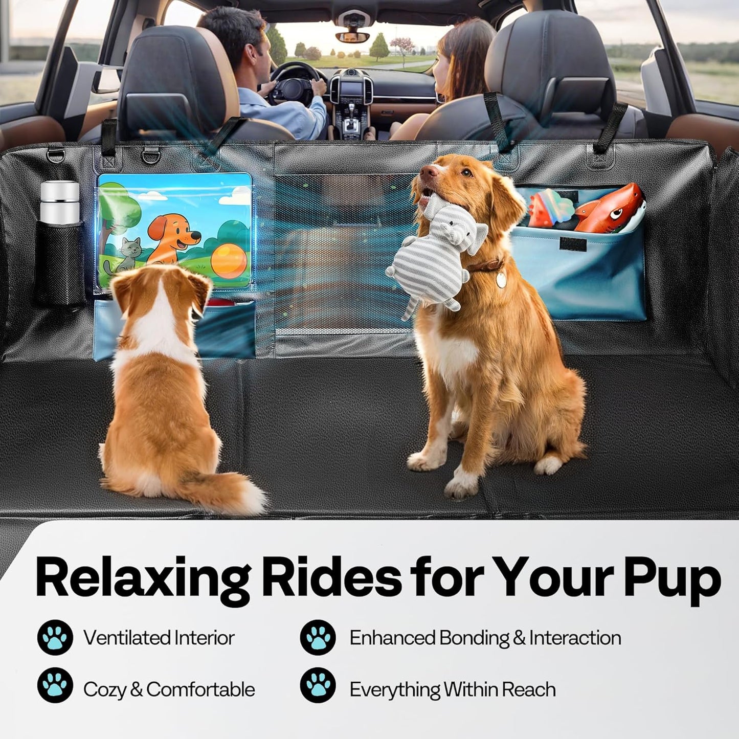 Dog Car Seat Cover for Back Seat 53", Upgraded PU Leather