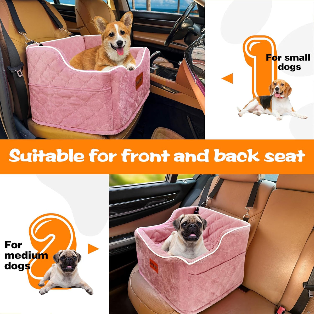 Dog Car Seat for Small Medium Dogs, Detachable Washable